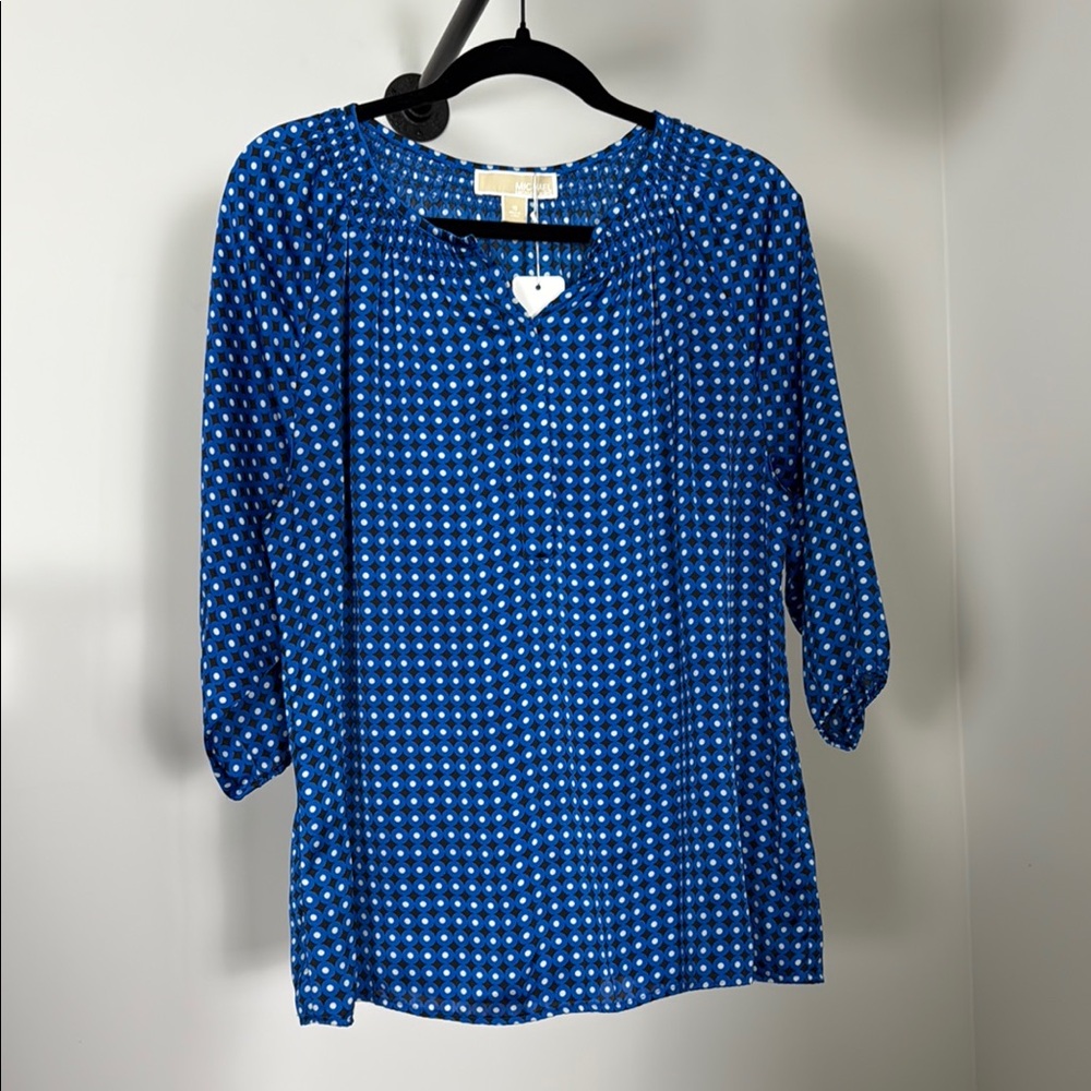 ✨ Michael Kors Blue and White Bib Collar Blouse